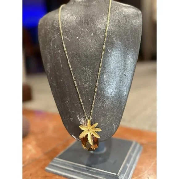 SARAH COVENTRY AUTUMN HAZE PINEAPPLE AMBER STONE BROOCH PENDANT NECKLACE MCM EU - Picture 11 of 11